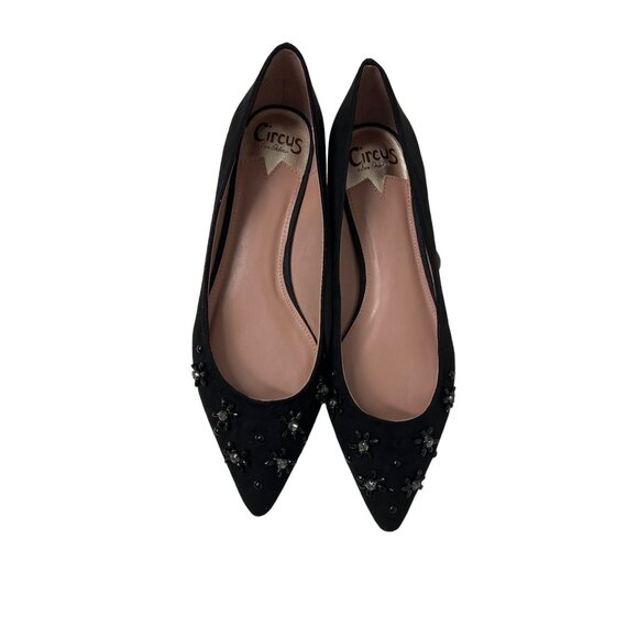 Circus By Sam Edelman Black Velvet Flats With Rhinestone & Stud Detail - Picture 8 of 10